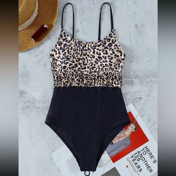 Boho leopard print one piece swimsuit - Picture 3 of 6